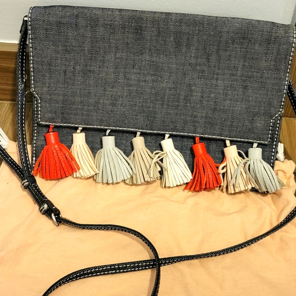 Rebecca Minkoff Denim Purse with Leather Tassels